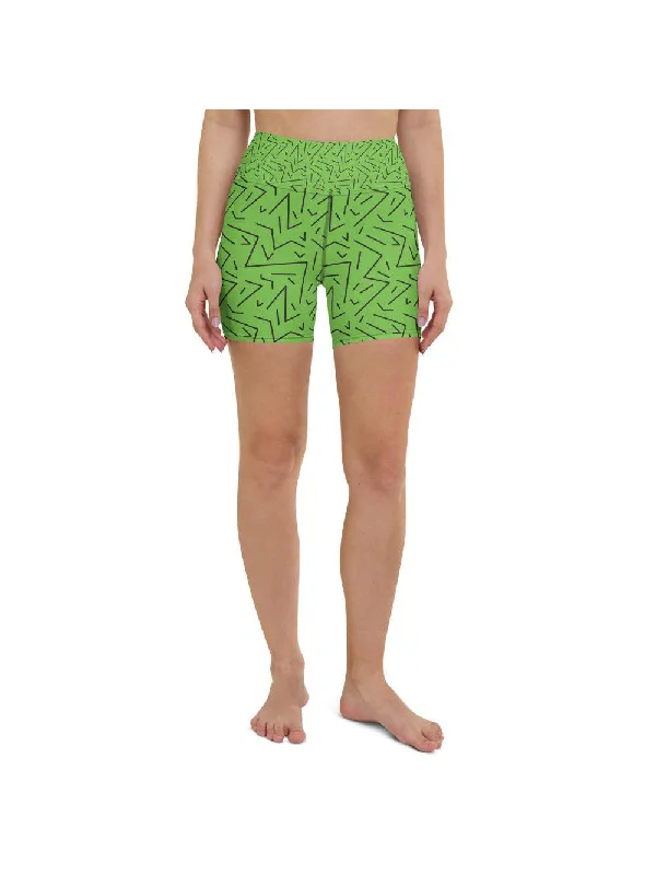 Green Black Line Yoga Shorts