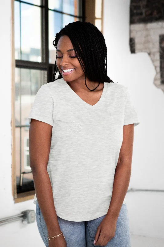 Ladies Eco-Triblend Drop Hem V-Neck Pocket Tee