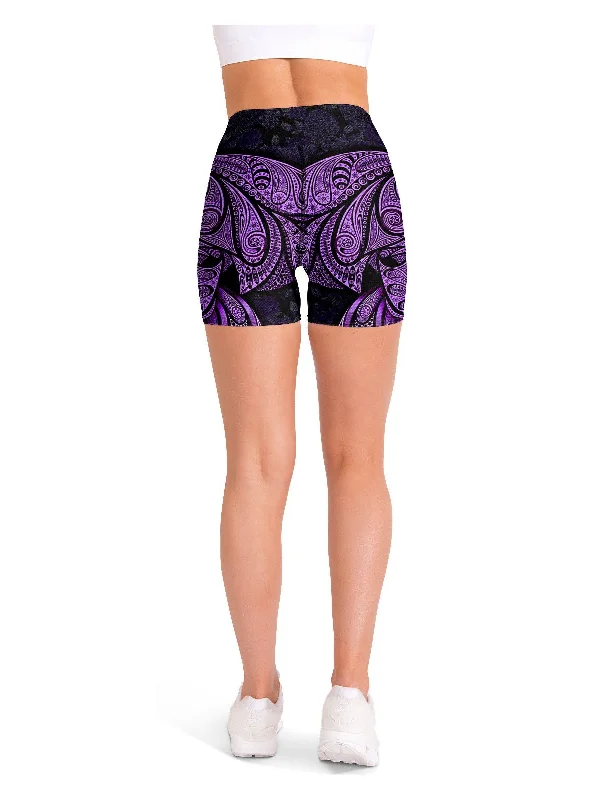 Purple Ornamental Skull Yoga Shorts