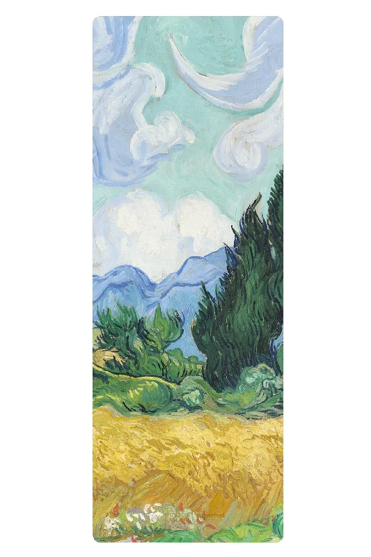 A Wheatfield, with Cypresses by Vincent van Gogh - PU Travel Yoga Mat (1.5MM)