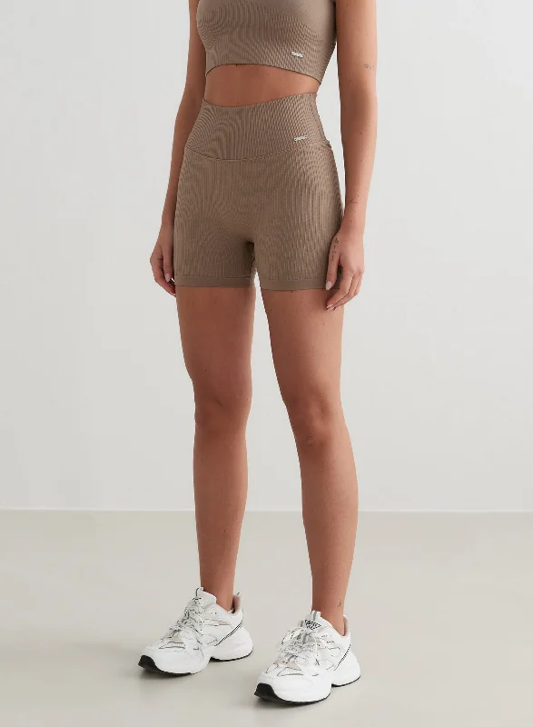 Espresso Ribbed Midi Biker Shorts