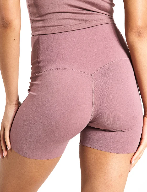 Zenvy High Waisted 5"" Biker Shorts - Smokey Mauve/Black