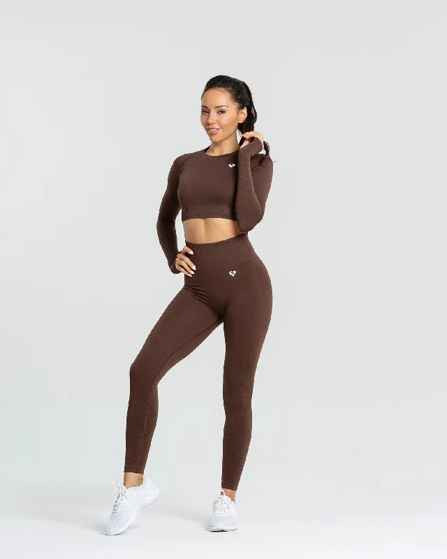 Power Seamless Long Sleeve Crop Top | Walnut Brown