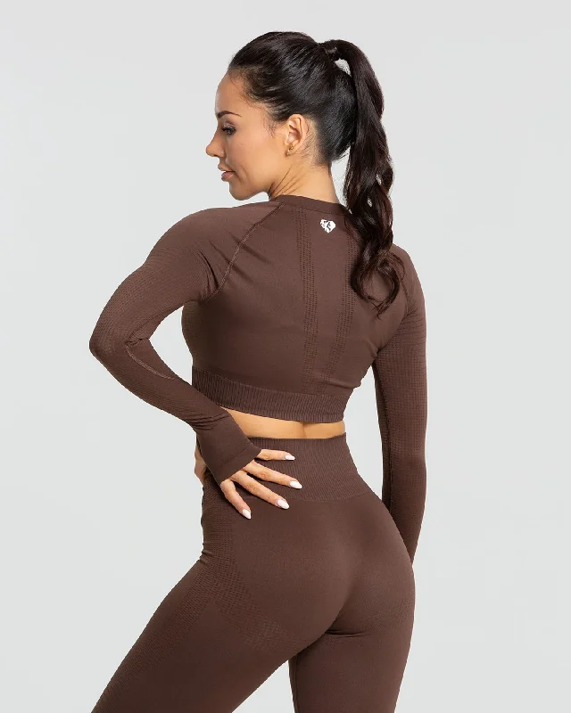 Power Seamless Long Sleeve Crop Top | Walnut Brown