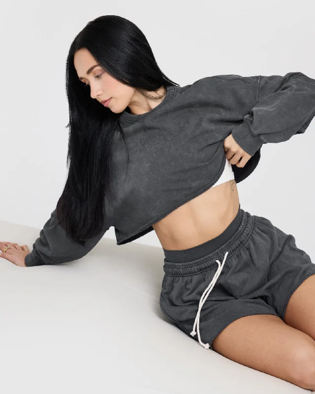 Raw Lounge Crop Sweatshirt | Coal