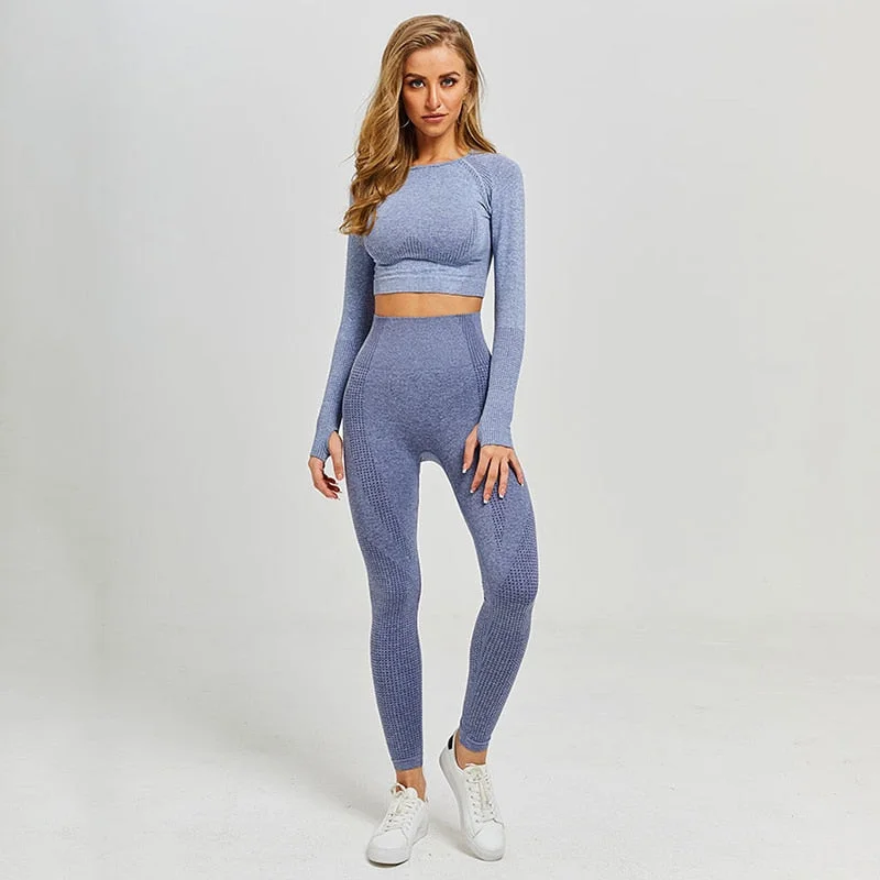 2Pc Seamless Yoga Set Leggings and Crop Top