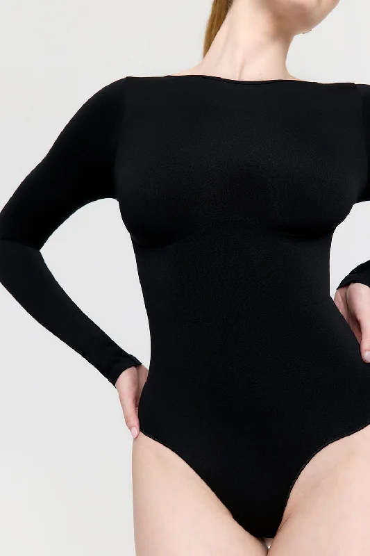 365 CONTOUR LONG SLEEVE SHAPING BODYSUIT - SHADOW BLACK