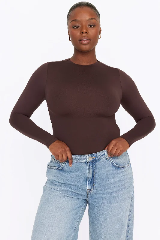 365 SECOND SKIN MOCK NECK LONG SLEEVE BODYSUIT - ESPRESSO