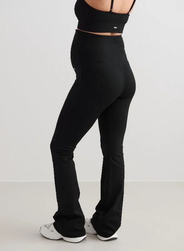 Black Ribbed Seamless Flare Maternity Tights