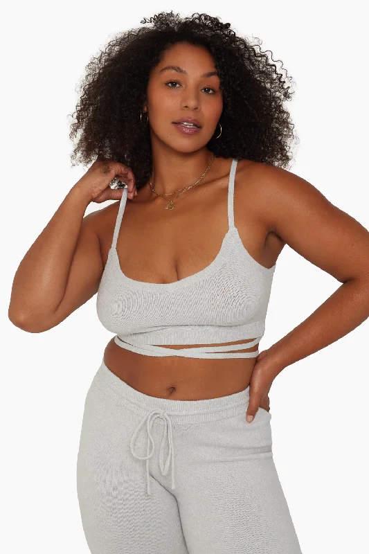 JERSEY KNIT WRAP BRALETTE - FOG