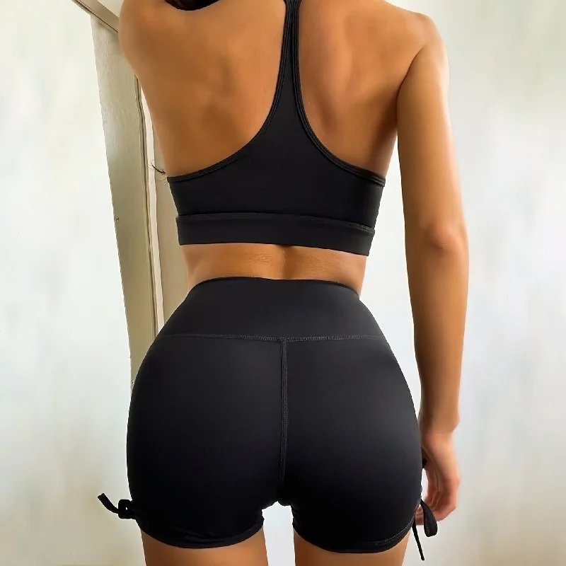 Nude drawstring high waist shorts sports beauty back bra yoga suit 6 colors