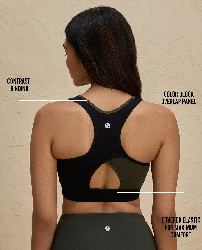 Nykd By Nykaa Essential Breathable Cotton Slip On Color Block Sports Bra -NYK904-Olive