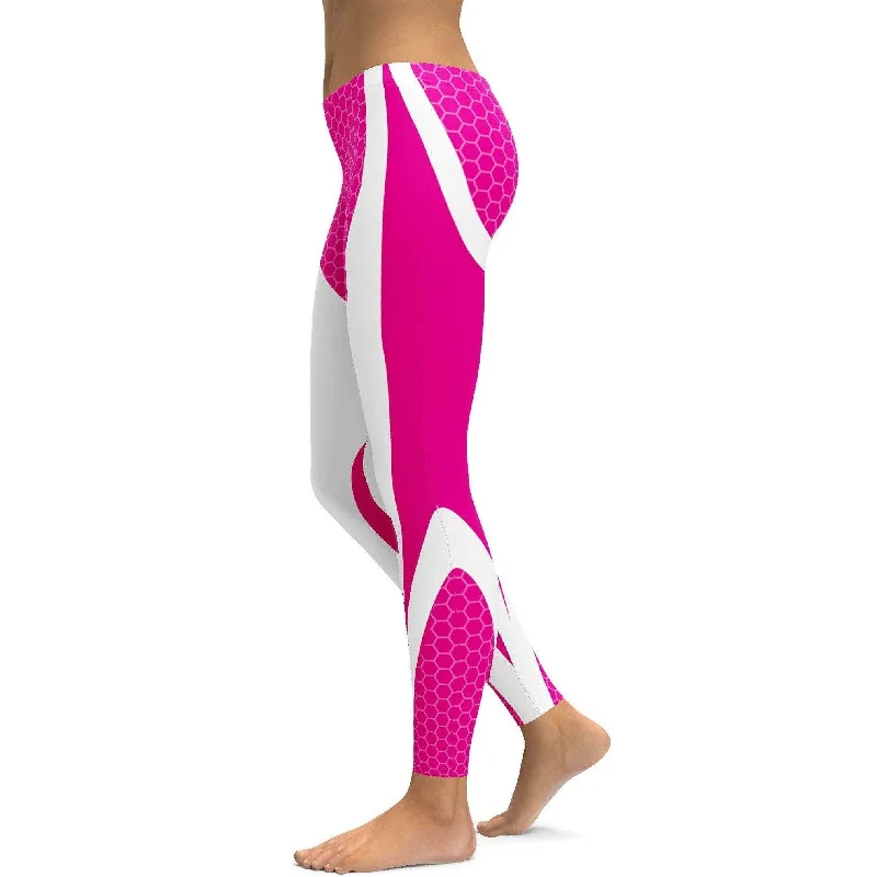 Pink Honeycomb Carbon White Leggings