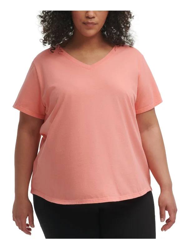 Plus Womens Cotton V Neck Pullover Top