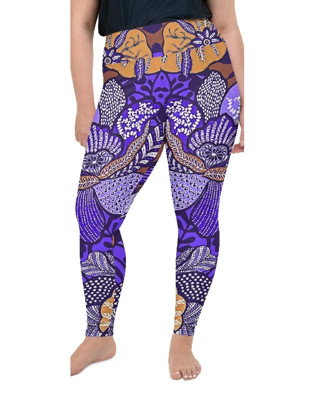 Purple Batik Floral Plus Size Leggings