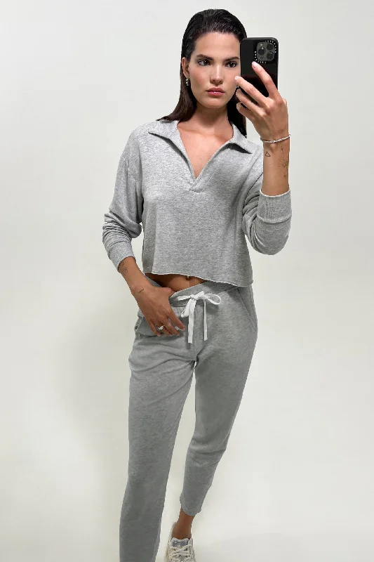 Reena 7/8 Fleece Sweatpant - Heather Grey/Off White