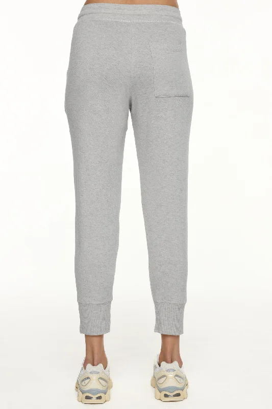 Reena 7/8 Fleece Sweatpant - Heather Grey/Off White