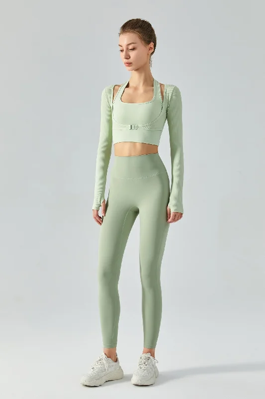 Ribbed Halter Crop Top & Leggings Activewear Set