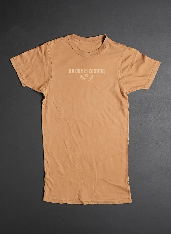 NO ONE IS COMING OVERSIZED TEE- CAMEL