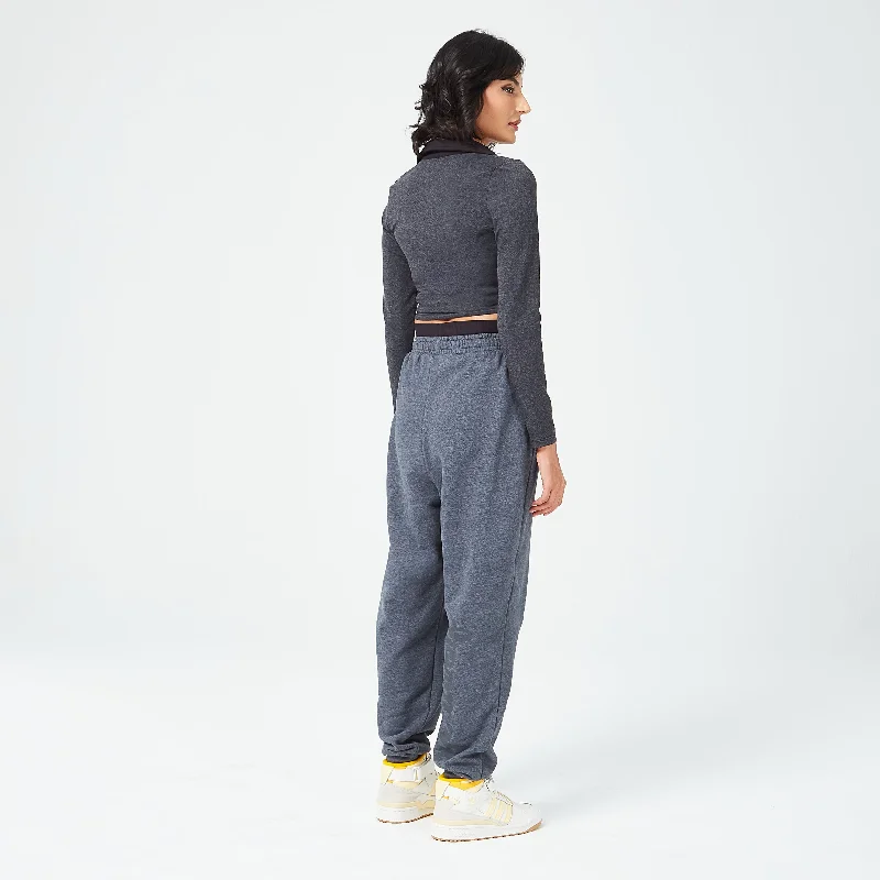 Retrograde Notched Crop Top - Black Marl