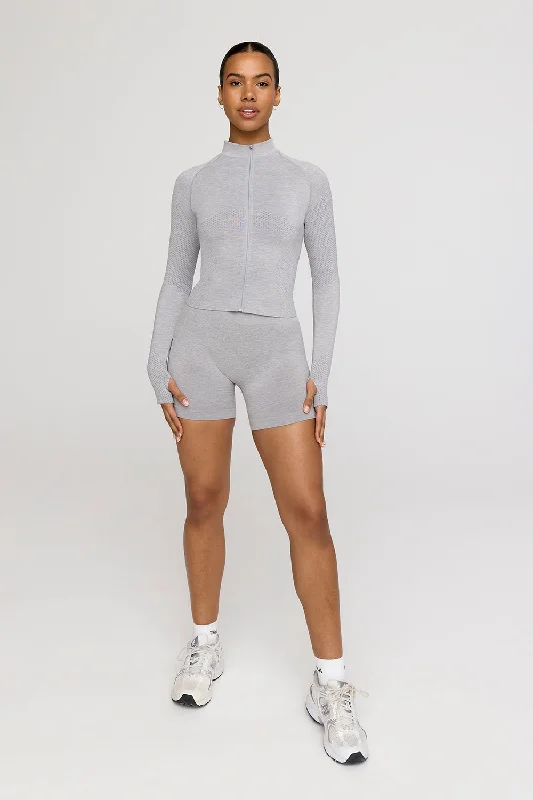 SCULPT SEAMLESS MOCK NECK ZIP THROUGH JACKET- LIGHT GREY MARL