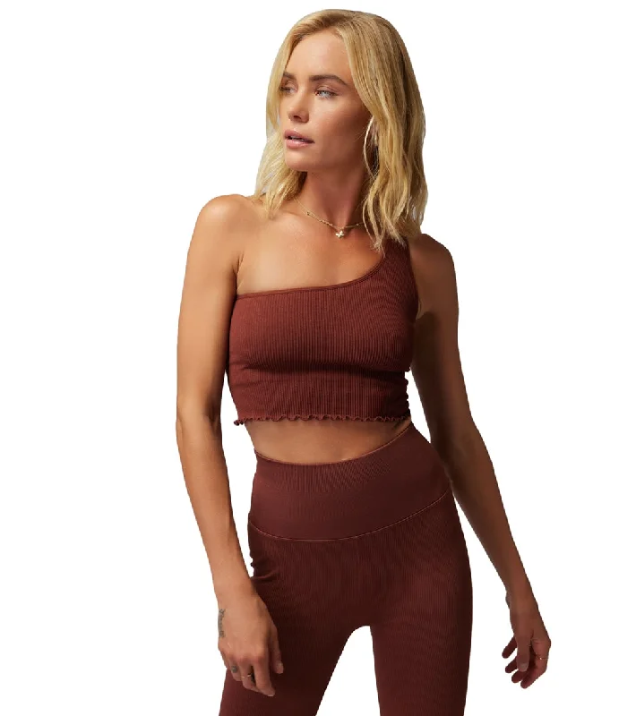 Spiritual Gangster Luna One Shoulder Crop Tank Washed Burgundy