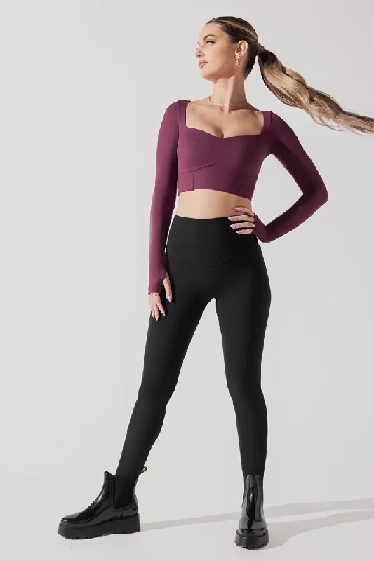 Sweetheart Long Sleeve Crop Top - Plum